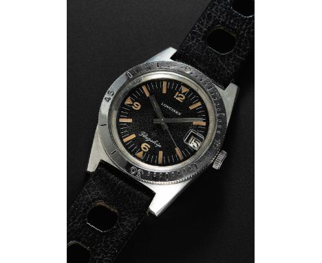 A RARE GENTLEMAN'S STAINLESS STEEL LONGINES FLAGSHIP DIVERS WRIST WATCHDATED 1968, REF. 7982-112 WITH GLOSS BLACK DIAL, ORIGI