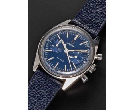 A RARE GENTLEMAN'S STAINLESS STEEL OMEGA DE VILLE CHRONOGRAPH WRIST WATCHCIRCA 1969, REF. 145.017 WITH BRUSHED BLUE TACHYMETR