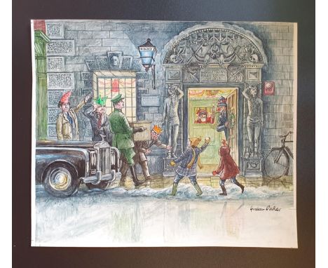 Graham Thomas Oakley (British, 1929-2022), A hamper being delivered to a prison, with an incarcerated dodgy Santa, watercolou