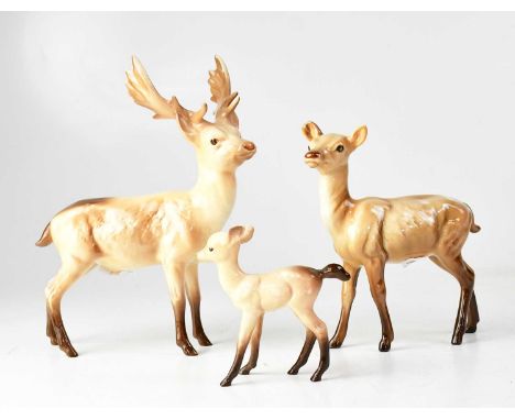 BESWICK; a family of three deer figures, comprising a stag, a doe and a fawn, height of tallest 20cm (3).