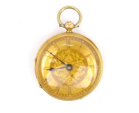 T WAINWRIGHT, MANCHESTER; an 18ct gold open face pocket watch of small proportions, the gold-coloured dial set with engraved 