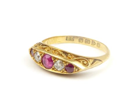 An 18ct gold diamond and ruby Victorian-style ring, size P, approx. 4g.Condition Report: In presentation ring box