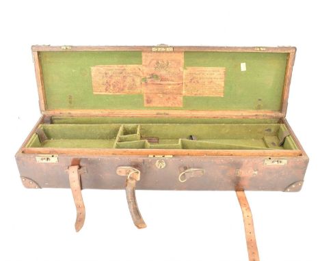 WESTLEY RICHARDS &amp; CO; a 19th century oak and leather cornered gun case with fitted oak green baize lined interior tray, 