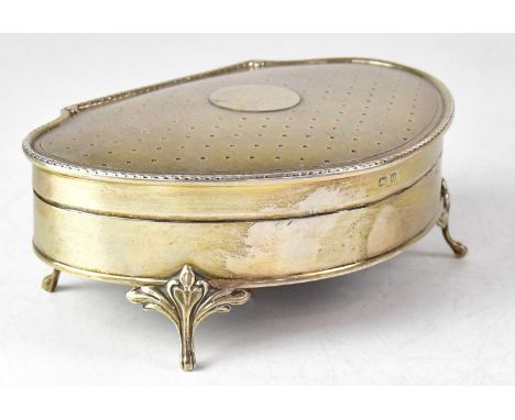 A George V hallmarked silver jewellery box, with engine turned decoration and blank cartouche to lid, with velvet lining, on 