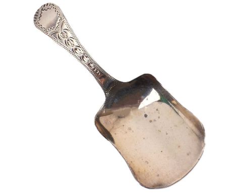 HILLIARD &amp; THOMASON; a Victorian hallmarked silver caddy spoon with bright-cut decoration, length 8cm, Birmingham 1894, a
