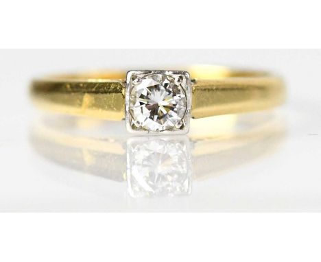 An 18ct yellow gold ring set with a white stone, size N, approx. 2.8g, and a further ring set with a white stone, size M, mar