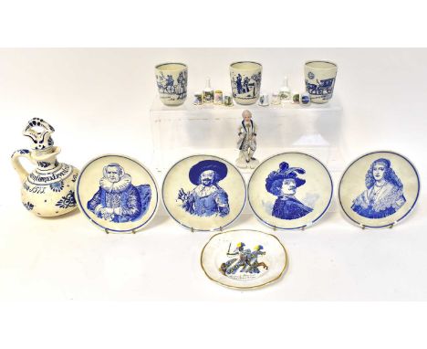 DELFT; a small quantity of blue and white ceramics, including a squat ewer inscribed to the collar 'Likeur Fabriek Erven Luca