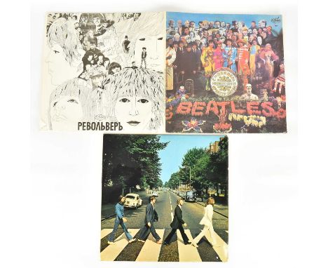 THE BEATLES; Russian double album reissue, 'Sgt Pepper...', 'Revolver' with insert, 1992, and 'Abbey Road' UK pressing, matri