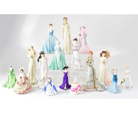 Sixteen various figures of ladies, comprising Coalport 'Ladies of Fashion, Vicky', Golden Age 'Eugenie, First Night at the Op