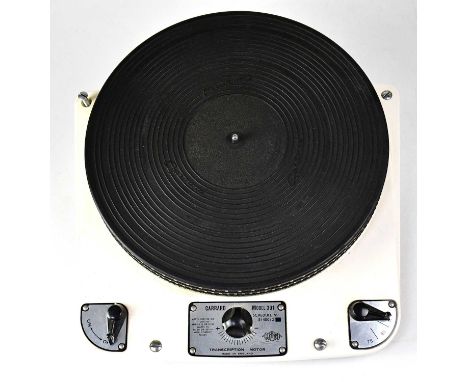 GARRARD; a model 301 turntable in white, schedule number 51400/3, with Decca arm and stylus, transcription motor, also manual