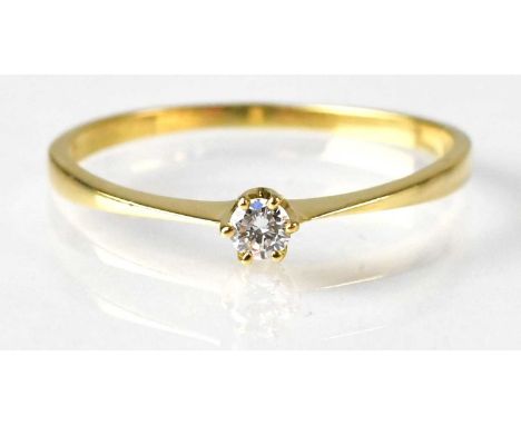 An 18ct yellow gold diamond solitaire ring, size P, approx. 1.2g.Condition Report: - Shank stamped '18CT'.