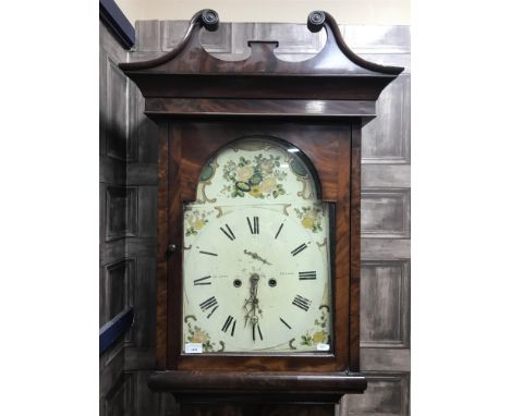 WEST COAST LONGCASE CLOCK, two train eight day movement, white enamel dial painted with Roman numerals and floral decoration,