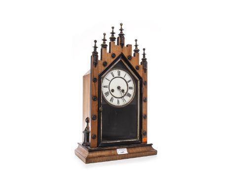 ARCHITECTURAL MANTEL CLOCK, two train eight day movement, the painted white dial with Roman numerals, contained in a glazed a