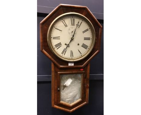 DROP DIAL REGULATOR WALL CLOCK, two train eight day movement, the round white dial with Roman numerals, black steel hands, th