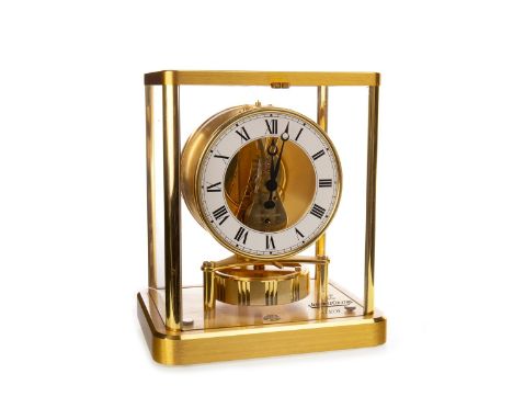 JAEGAR LE COULTRE 'ATMOS' CLOCK, serial number 604843, skeleton movement, the white enamel chapter ring with Roman numerals, 