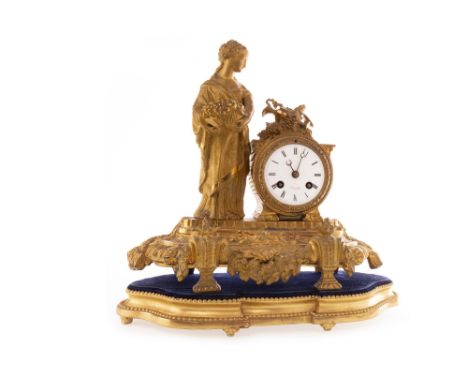 VICTORIAN FRENCH FIGURAL MANTEL CLOCK, the two train eight day movement by Japy Freres, the white enamel dial with Roman nume