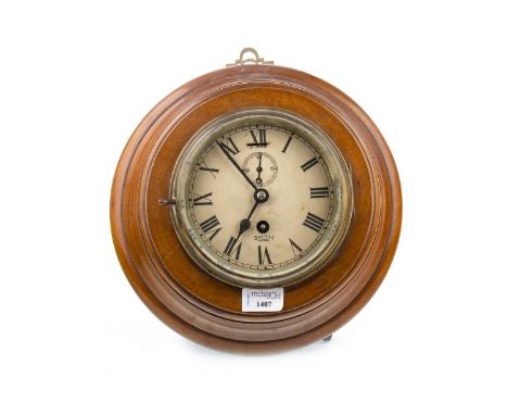 SMITH ASTRAL CIRCULAR WALL CLOCK, one train movement, the tin dial with Roman numerals and subsidiary seconds dial, the brass