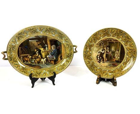 A Victorian Prattware oval tazza, decorated with &ldquo;Highland Music&rdquo; after Sir Edwin Landseer, 30cm wide; also a sim