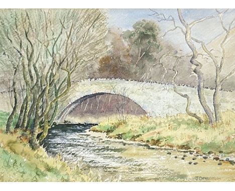 John Cuthberson, British, three watercolours, including a Scottish Tower House; a Highland Forest; and a Scottish Borders bri