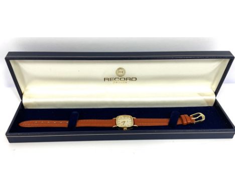 A Record De Luxe 9 carat gold cased ladies wristwatch, hallmarked within case, cased; also a Fossil Arkitekt Speedway FS-3104