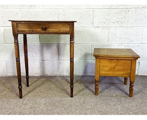 A small late Victorian mahogany side table, with a single drawer and turned legs, 61cm wide; also a small pot commode (2)