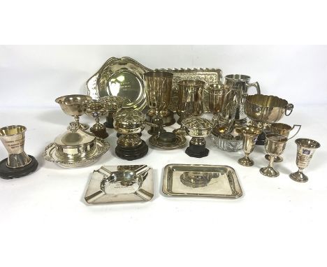 A collection of silver plate, including covered dishes, trophies, ash trays and similar (a lot)