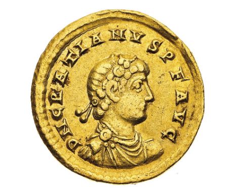 Solido databile al periodo 367-375 d.C. - Zecca: Treviri - Diritto: busto diademato di rosette, drappeggiato e corazzato dell