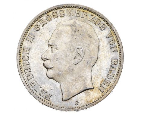 Baden - 5 Marchi 1913 - Zecca: Karlsruhe - Diritto: effigie del Re a sinistra - Rovescio: aquila coronata - Di alta qualità (