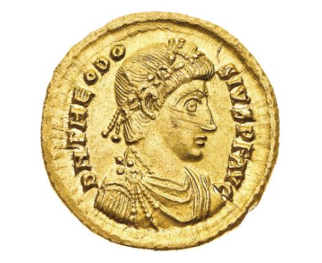 Solido databile al periodo 393-395 d.C. - Zecca: Sirmium - Diritto: busto diademato di rosette, drappeggiato e corazzato dell