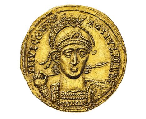 Solido databile al periodo 355-357 d.C. - Zecca: Roma - Diritto: busto elmato, diademato e corazzato dell'Imperatore di front