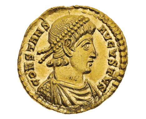 Costante (337-350 d.C.) - Solido databile agli anni 347-348 d.C. - Zecca: Treviri - Diritto: busto diademato, drappeggiato e 