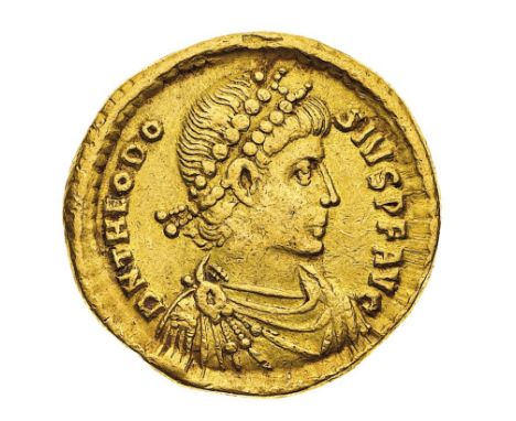 Solido databile al periodo 383-388 d.C. - Zecca: Costantinopoli - Diritto: busto diademato di perle, drappeggiato e corazzato