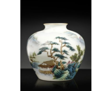 Chinese Art A famille rose brush washer painted with landscape China, Qing dynasty, Guangxu mark and period (1874-1908) . . C