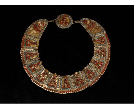 Himalayan Art A devotional gilted metal necklace encrusted with corals Nepal, Kathmandu valley, Newari, early 20th century . 