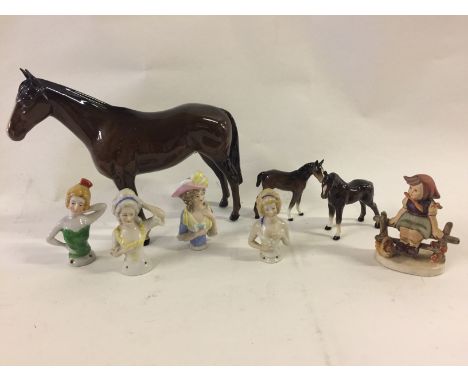 BESWICK, GOEBEL, JASPERWARE ETC - mixed lot to include Beswick horse, 2 Beswick foals, Jasperware water jug, Goebel Just Rest