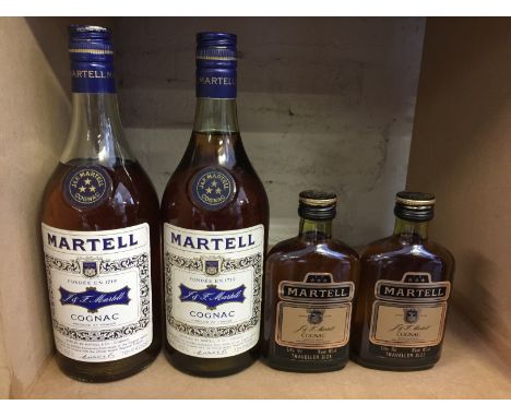 MARTELL COGNAC - 4 bottles to include two three star full bottles (24 fl.oz, 70% proof) and two traveller size bottles (16cl,