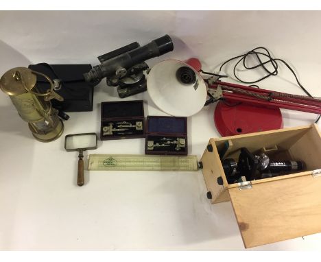 TECHNICAL EQUIPMENT - to include Eccles Protector Lamp Type 6 M&Q, a Hilger & Watts Theodolite, Vega binoculars, cased Janik 