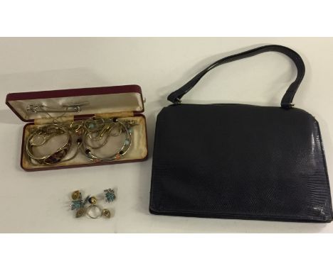 COSTUME JEWELLERY & ASPREY HANDBAG - jewellery to include bangles, bracelets, earrings, ring, a watch along with a vintage sn