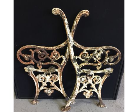 CAST IRON BENCH ENDS - with floral motif design