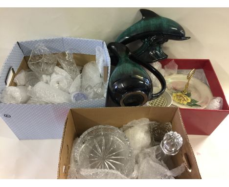 CERAMICS & GLASS - large lot to include Blue Mountain Pottery green and turquoise drip glaze water jug (33cm tall) and dolphi