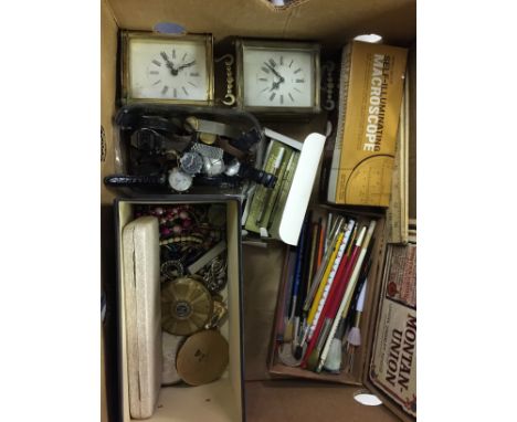 WATCHES, CLOCK & JEWELLERY - mixed lot to include box of 15 watches (Ingersoll, Rotary, Argonaut etc), box of costume jewelle