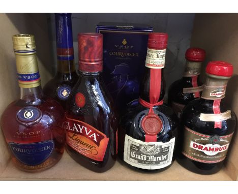 COGNAC & LIQUEURS - 6 bottles to include 2 x Courvoisier VSOP (1x 50cl, 1 x 70cl, 40%), 1 x Glayva (70cl, 35%), 1 x Grand Mar