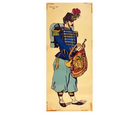 Original vintage advertising poster from a series of French Army uniforms issued to promote muscle pain relieving balm with a