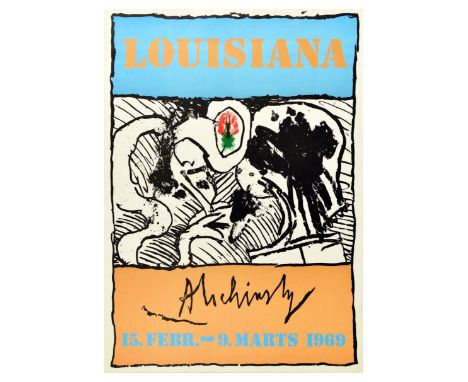 Original vintage advertising poster for Pierre Alechinsky artwork exhibition, held in Louisiana from February 15 to March 9, 