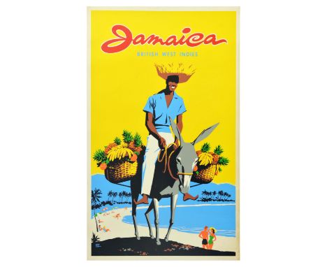 Original vintage travel advertising poster for Jamaica British West Indies. Bright and colourful image for this Caribbean isl