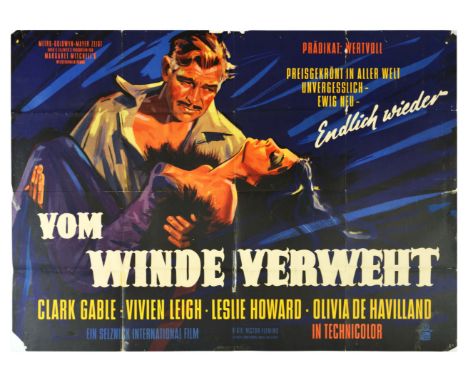Original vintage cinema poster for the German language 1965 re-release of Gone with the Wind / Vom Winde Verweht starring Cla