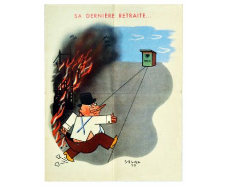 Original vintage WW2 propaganda leaflet issued in the Nazi occupied France which folds out to a poster, showing three French 