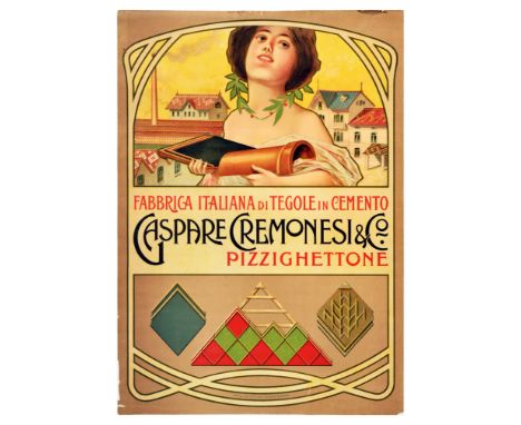 Original antique advertising poster for a roofing company - Fabrica Italiana di Tegole in Cemento. Gaspare Cremonesi &amp; Co