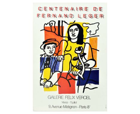 Original vintage exhibition poster advertising a Centenaire de Fernand Leger exhibition at Galerie Felix Vercel 14 May - 11 J