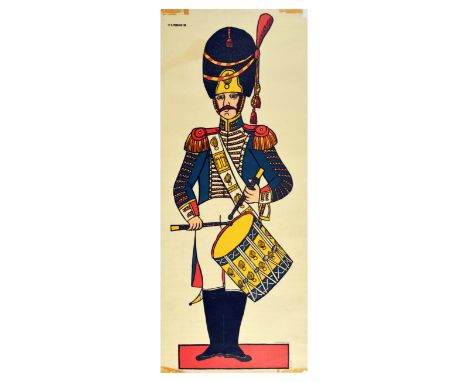 Original vintage advertising poster from a series of French Army uniforms issued to promote muscle pain relieving balm with a